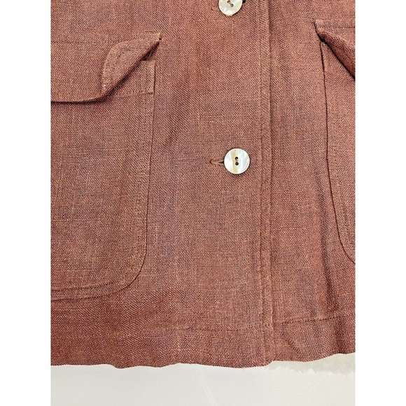 Womens Eddie Bauer 100% Linen Shacket Size Medium Brown Spring Jacket Breathable - Picture 8 of 9
